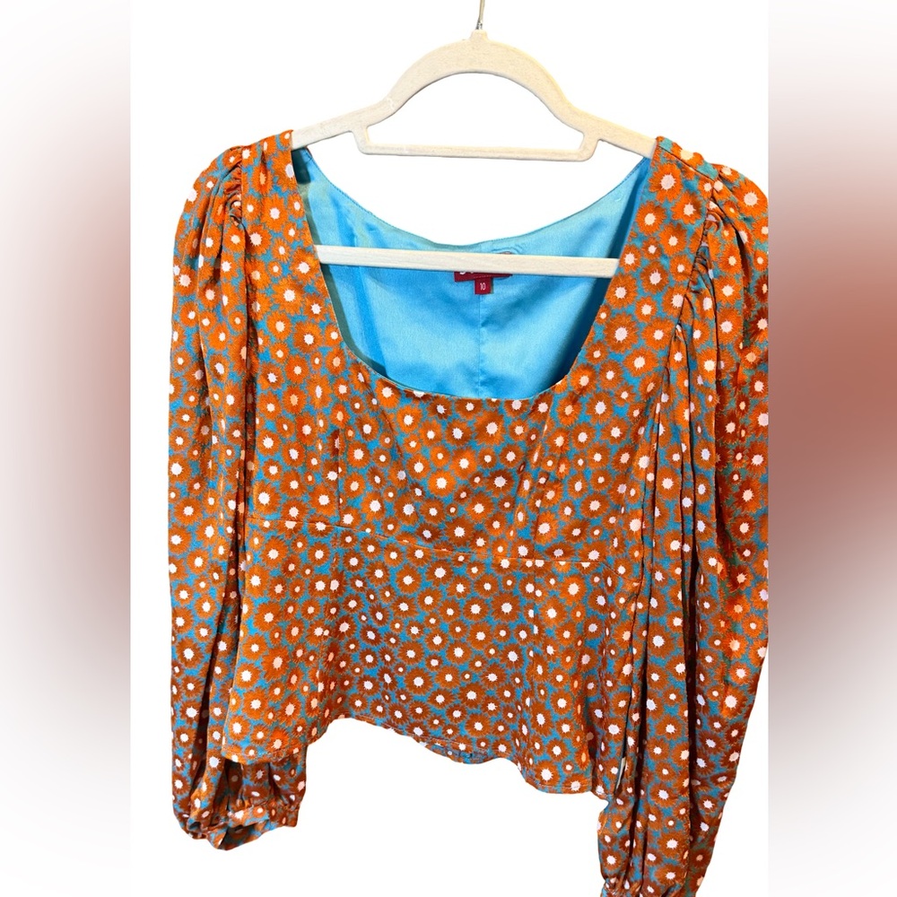 STAUD Floral Dress with Orange and Blue Accents